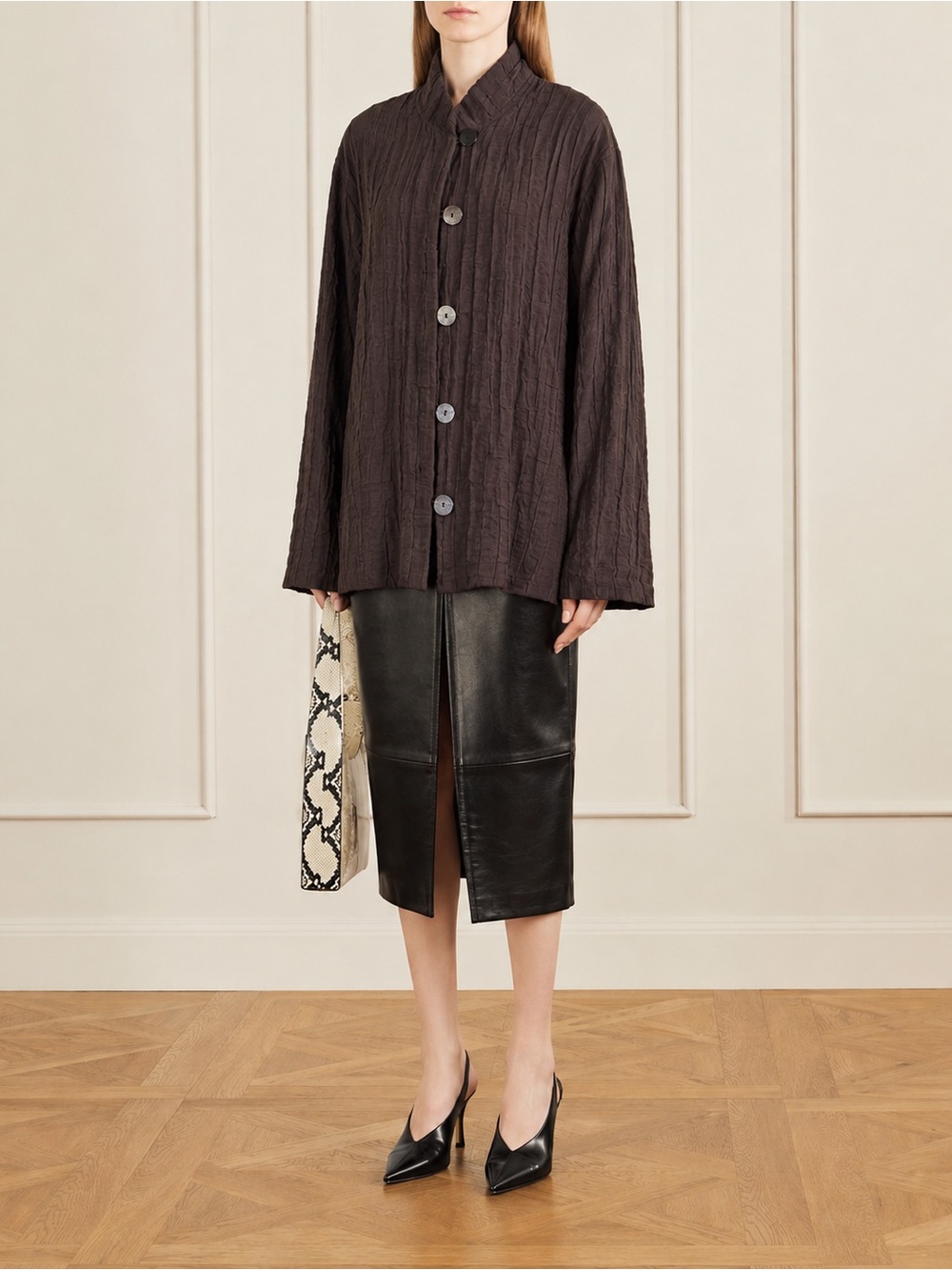 Eskandar Button Front Oversized Linen Shirt - Picture 3 of 14